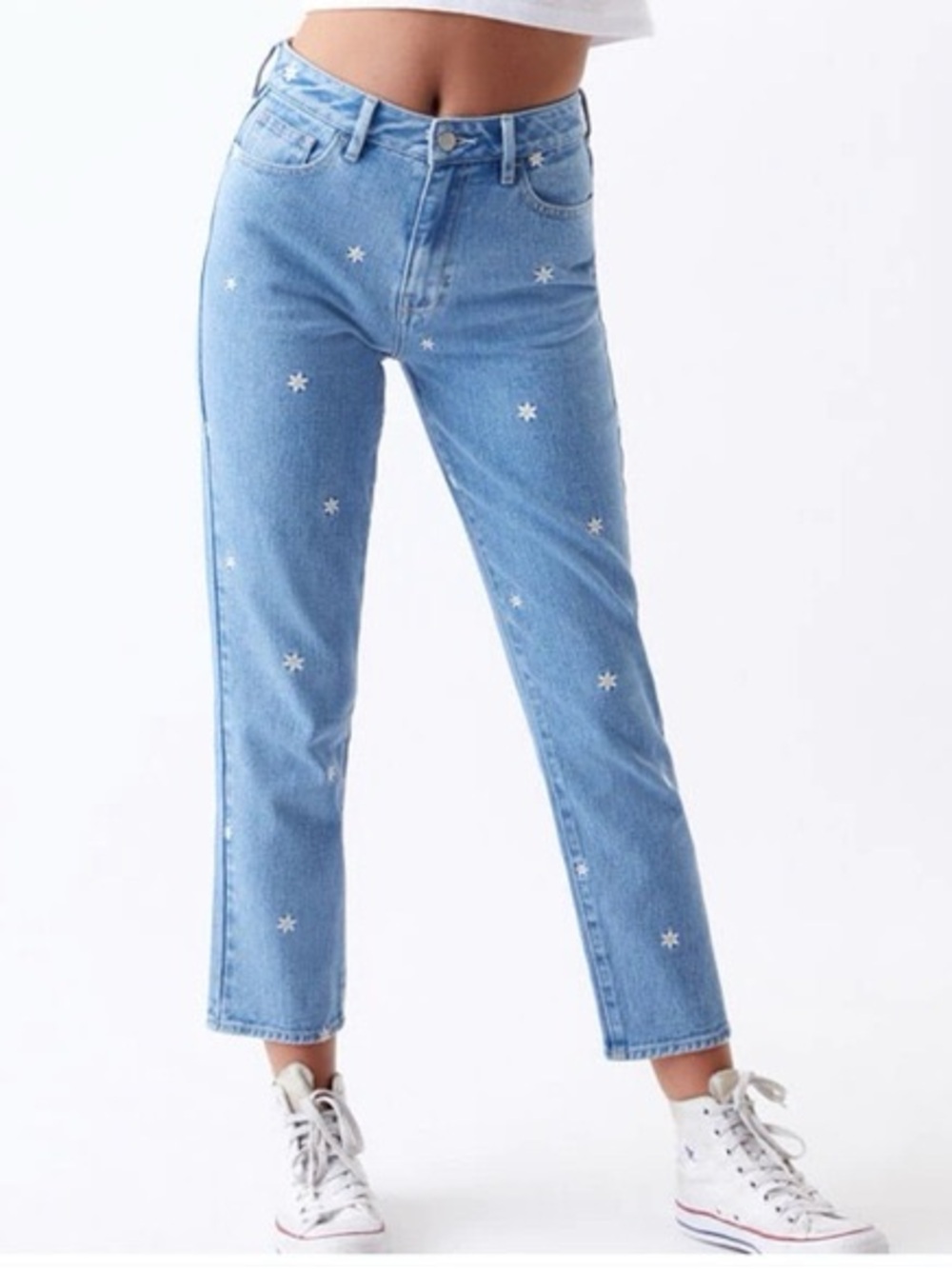 PacSun Light Blue Star-Embroidered Cropped Jeans